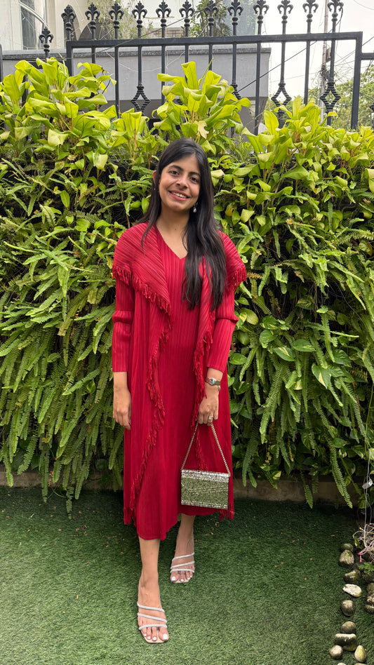 Dark Red Pleated Dress