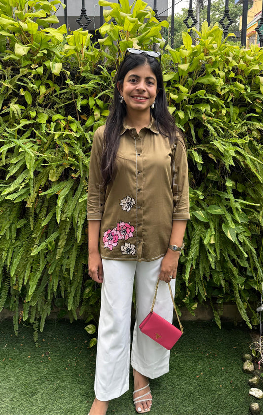 Olive Green Floral Shirt