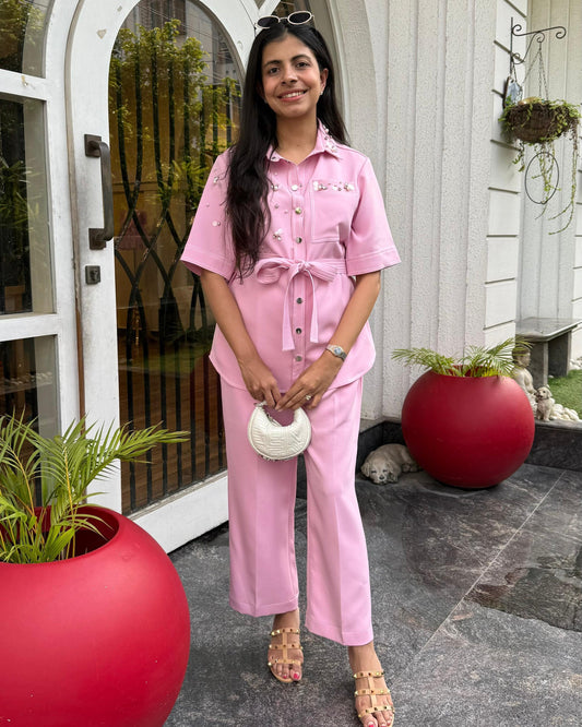 Pink Pearl And Sequins Coord Set