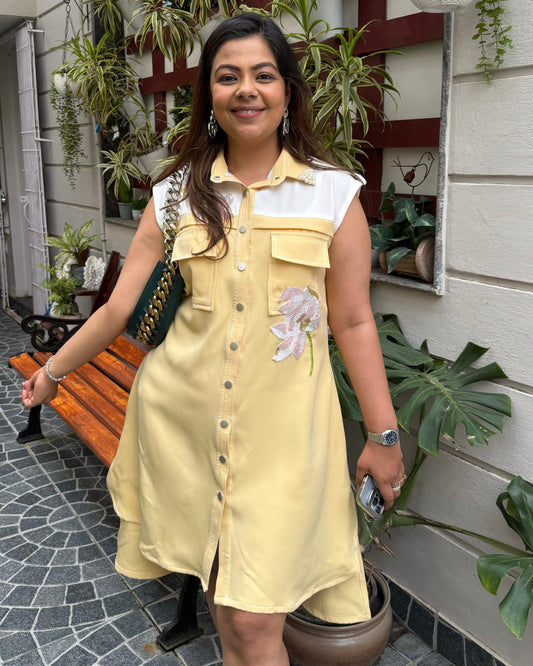 Yellow White High Low Dress