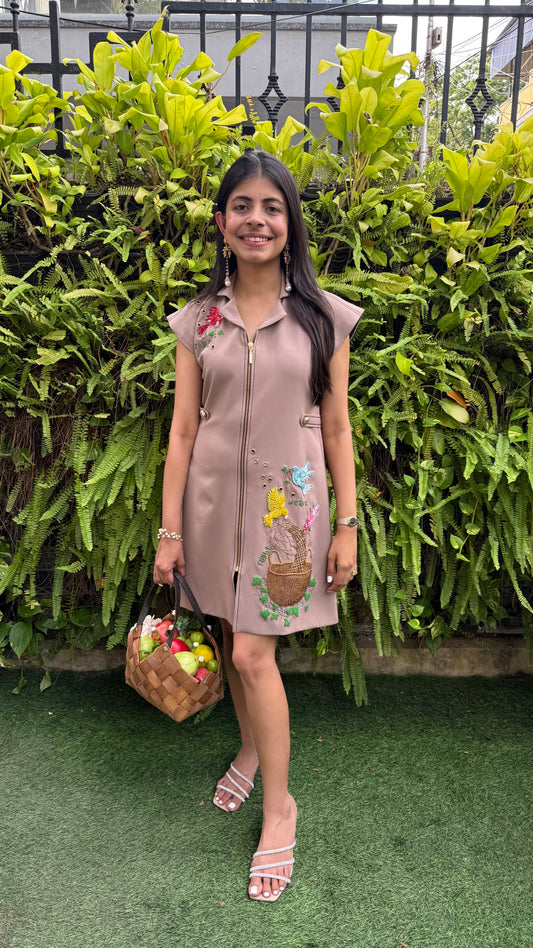 Ecru Birds And Basket Dress