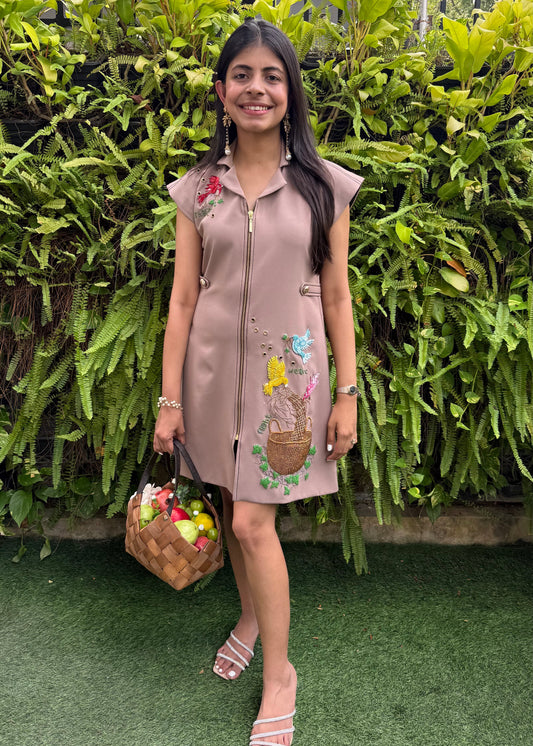 Ecru Birds And Basket Dress