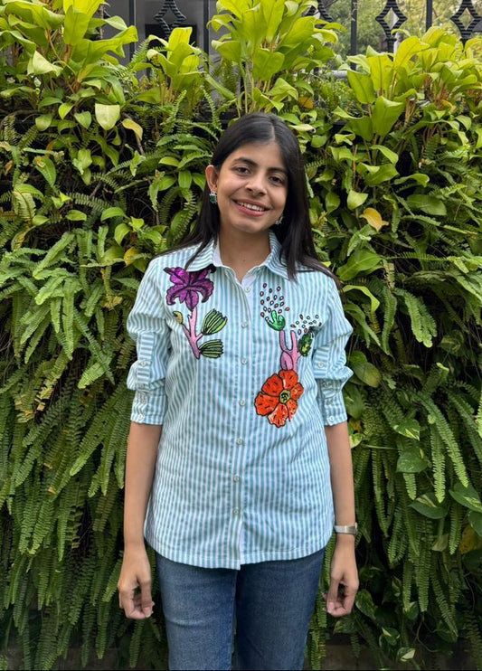 Blue Stripe Floral Shirt
