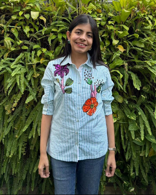 Blue Stripe Floral Shirt