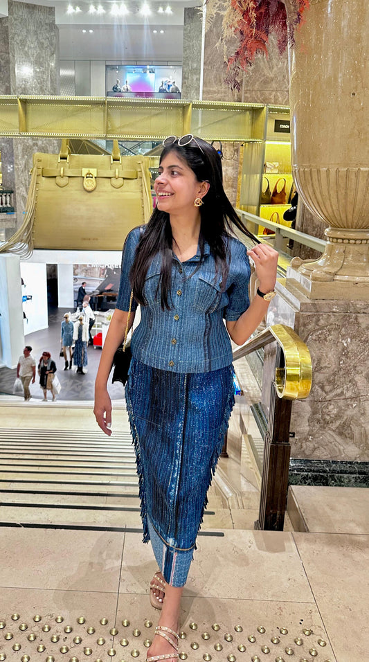 Denim Look Pleated Set