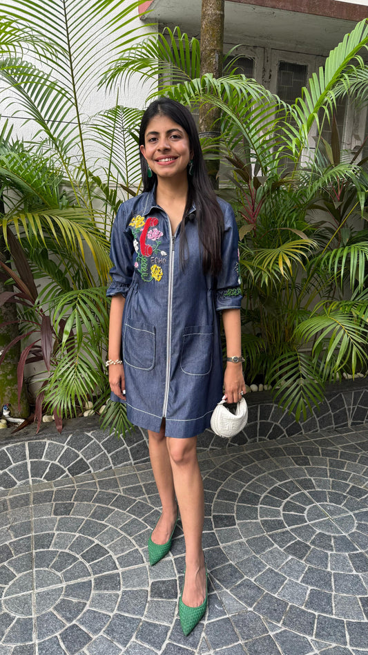 Denim Receiver And Roses Dress