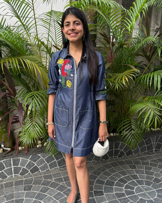 Denim Receiver And Roses Dress