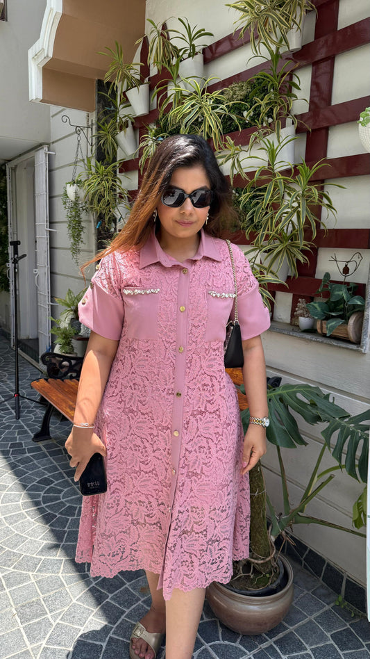 Pink Lace Crystal Dress