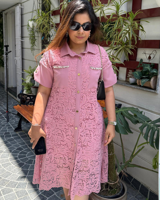 Pink Lace Crystal Dress