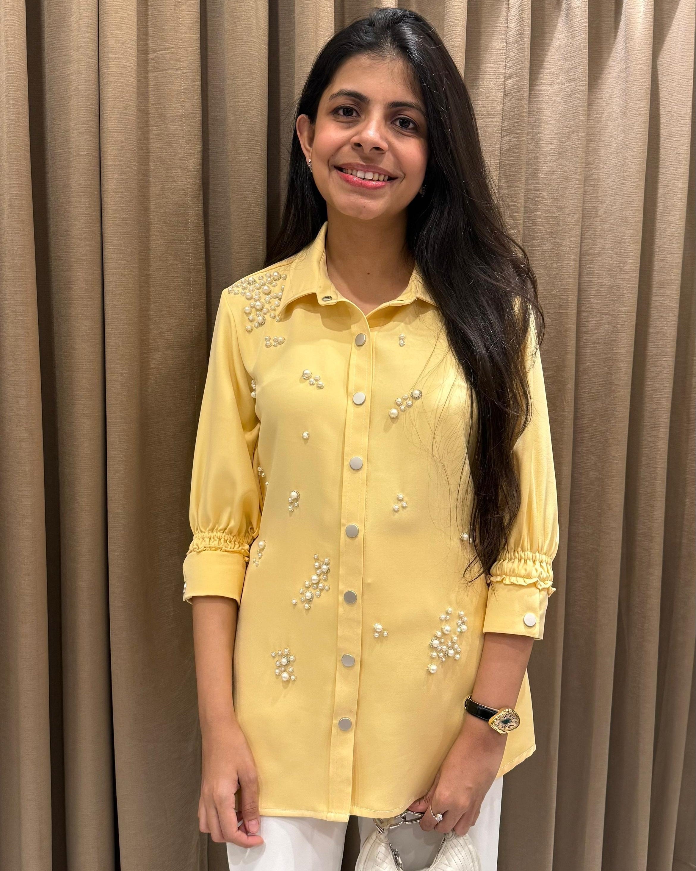 Yellow Lycra Pearl Shirt