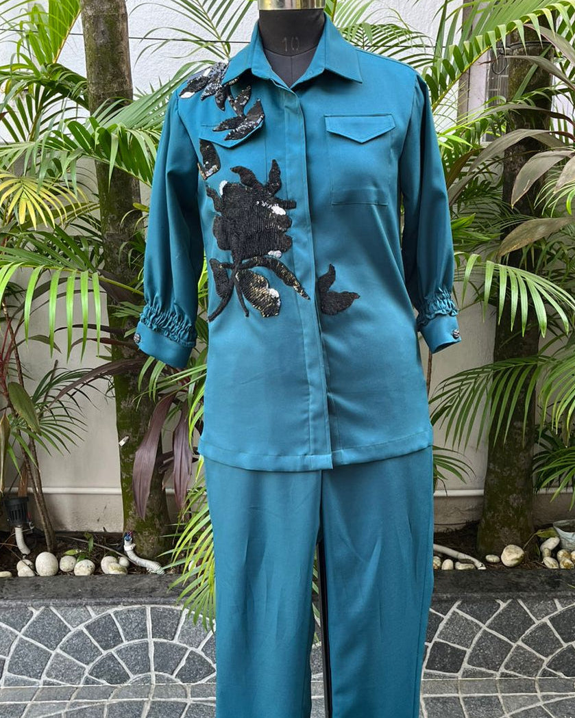 Teal Embroidered Coord Set