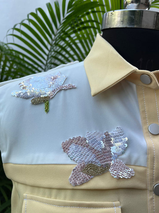 Yellow White High Low Dress