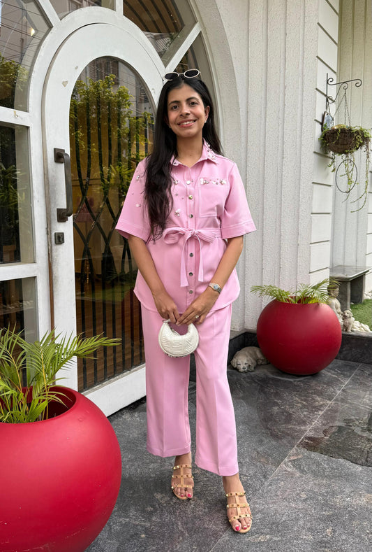 Pink Pearl And Sequins Coord Set