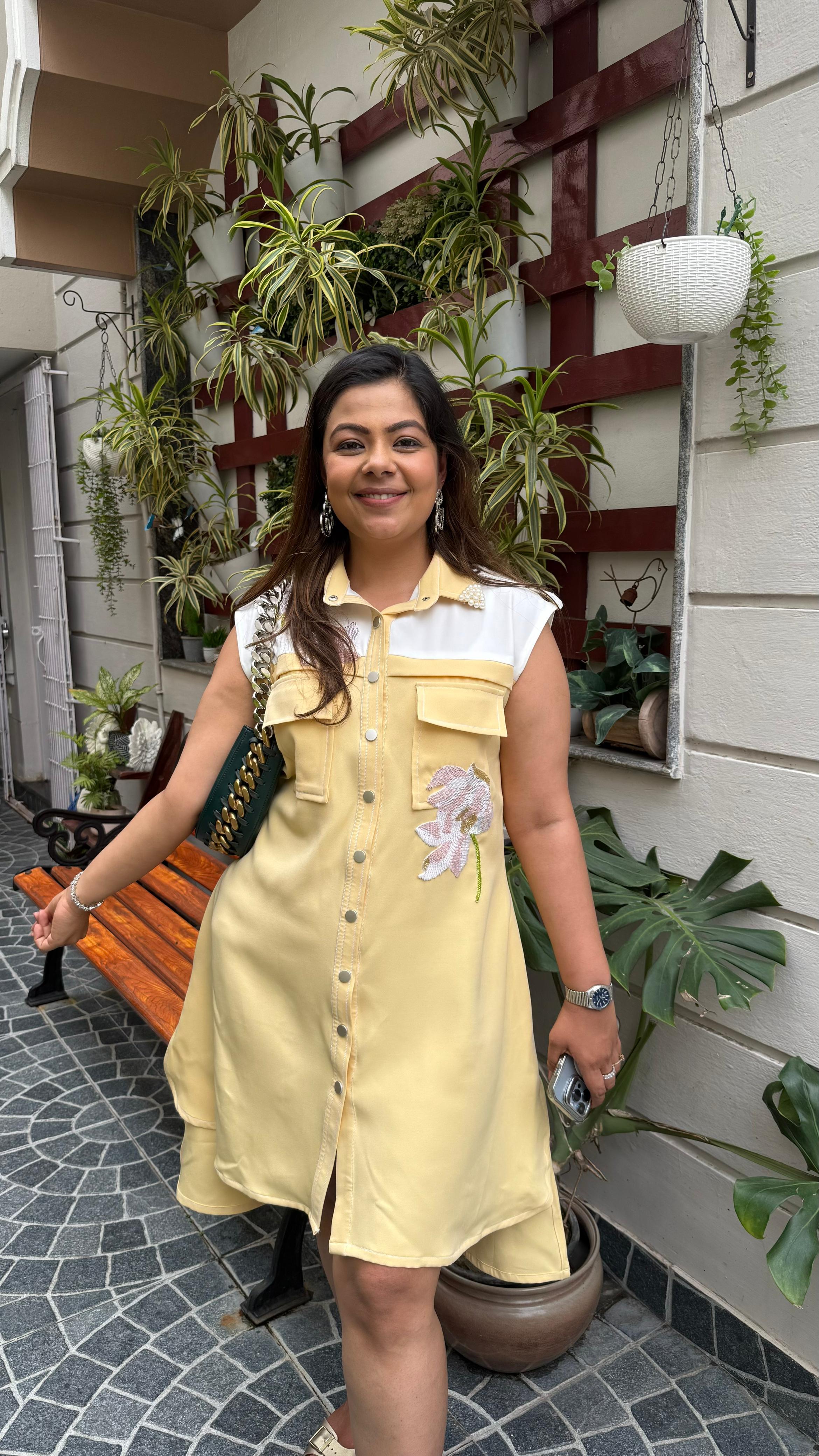 Yellow White High Low Dress