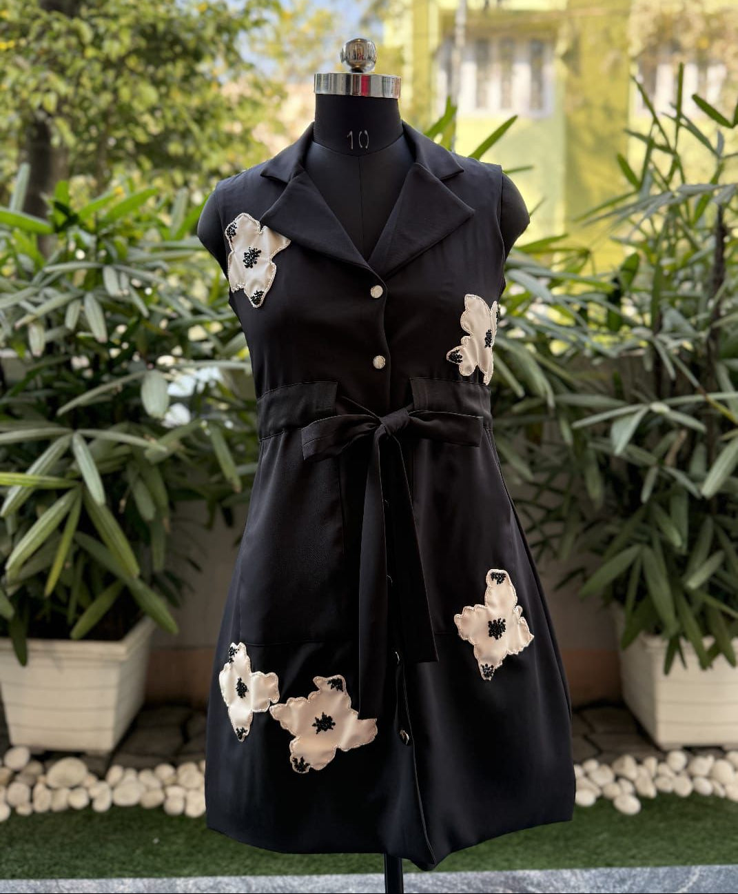 Black Sleeveless Leather Patch Dress