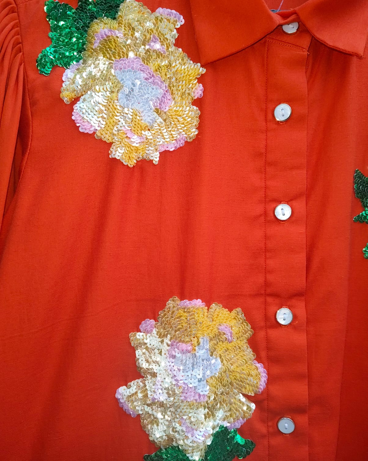 Orange Sequins Floral Shirt