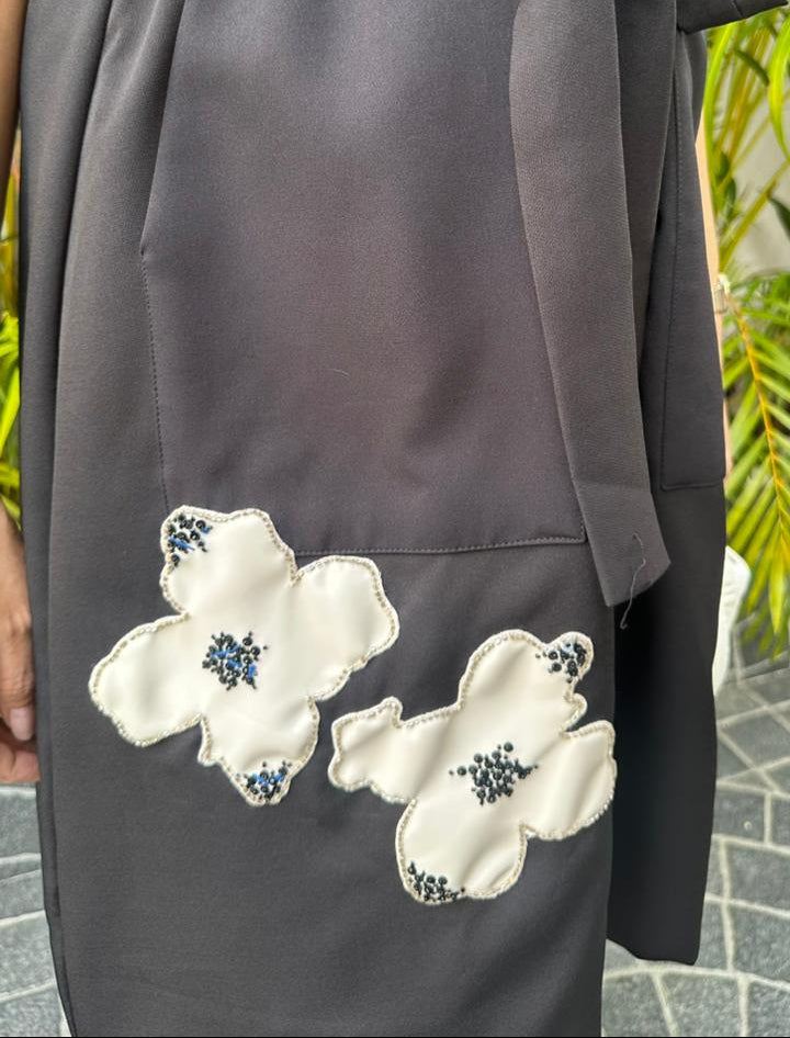 Black Sleeveless Leather Patch Dress