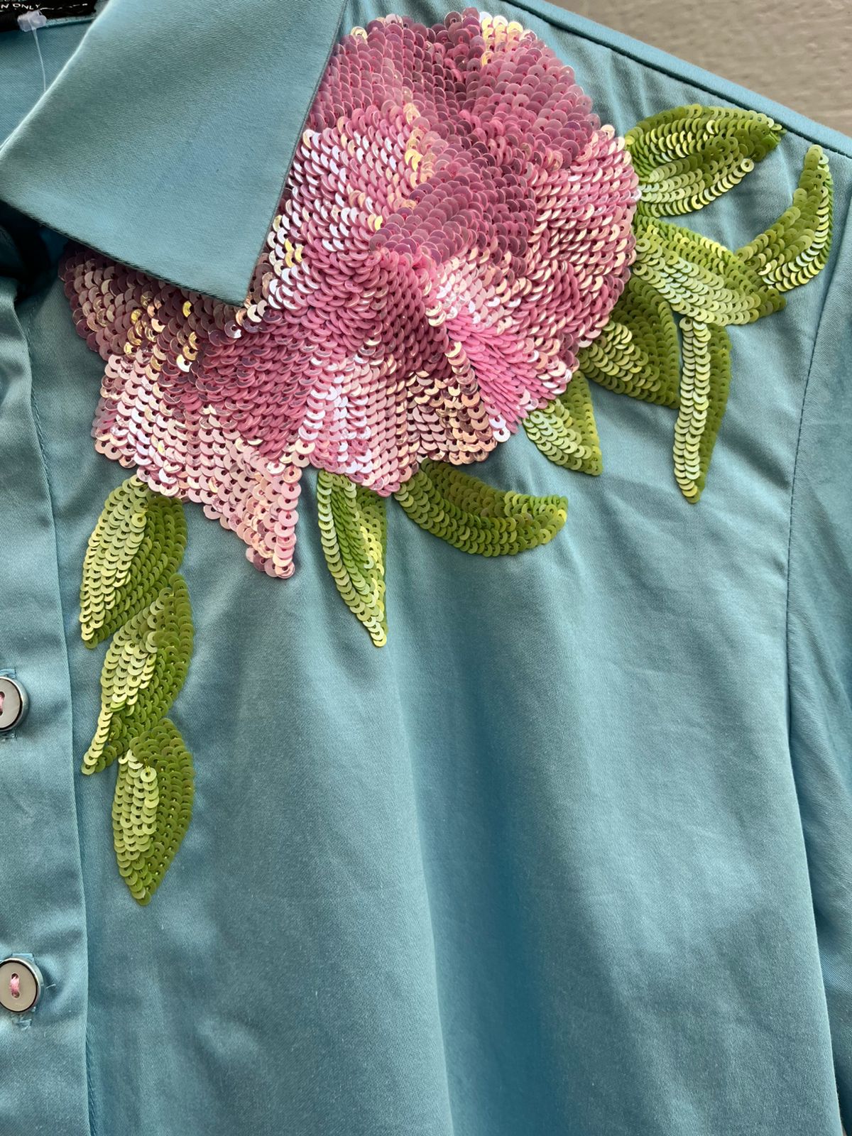 Blue Floral Sequins Shirt