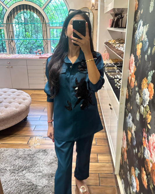 Teal Embroidered Coord Set