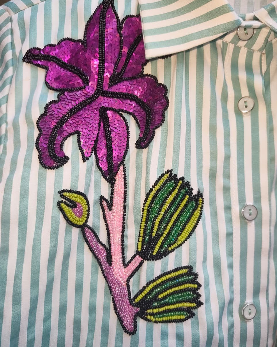 Blue Stripe Floral Shirt