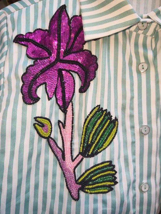 Blue Stripe Floral Shirt
