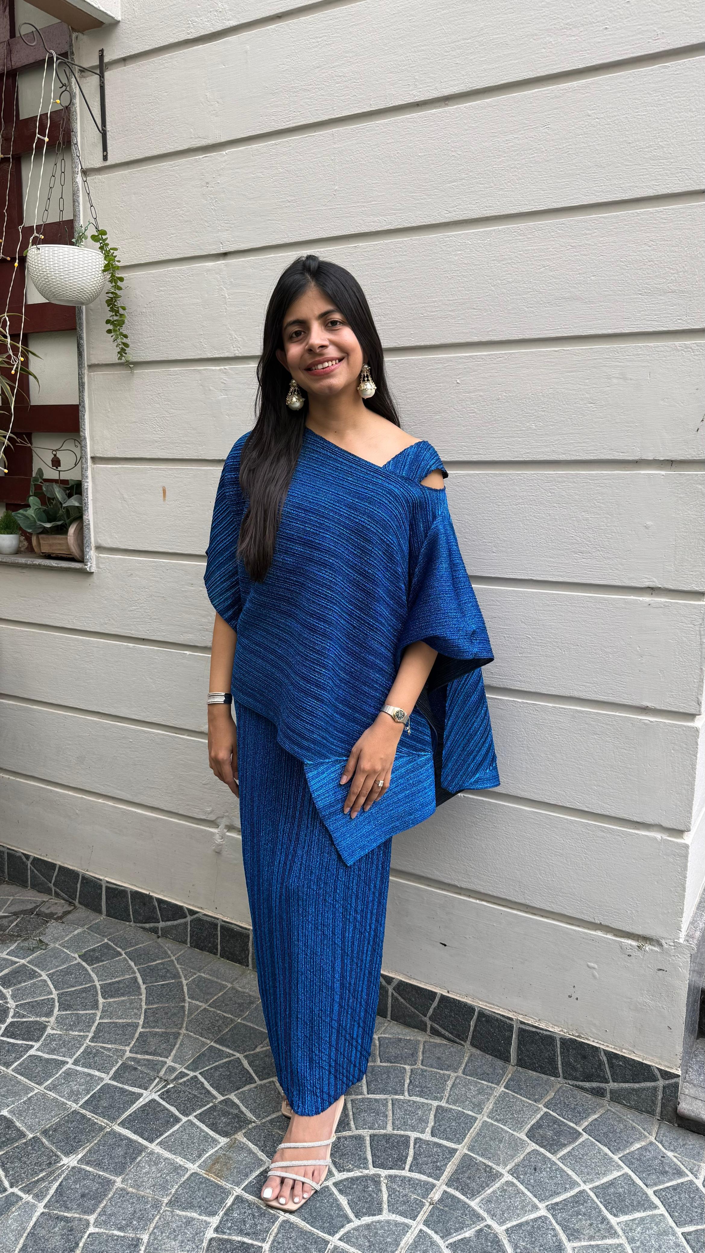 Electric Blue Pleated Dress