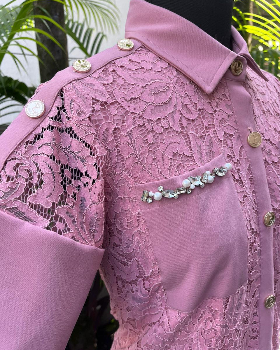 Pink Lace Crystal Dress