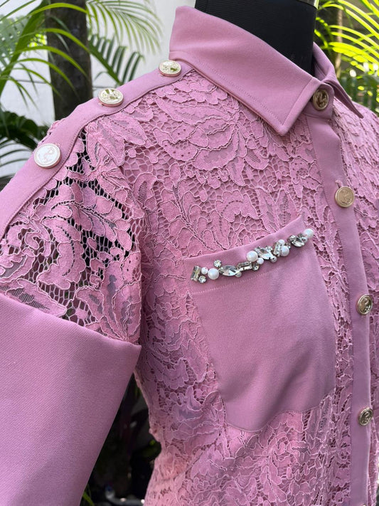 Pink Lace Crystal Dress