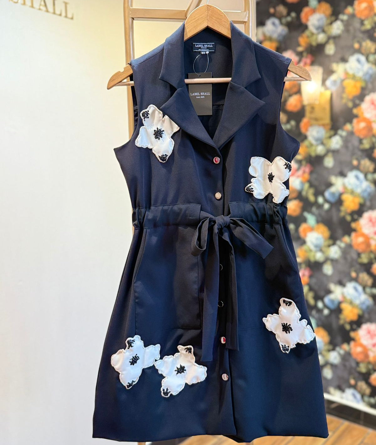 Black Sleeveless Leather Patch Dress