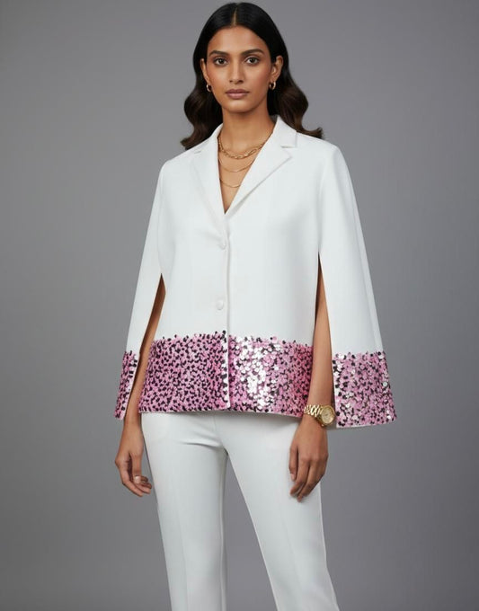 White Sequins Cape