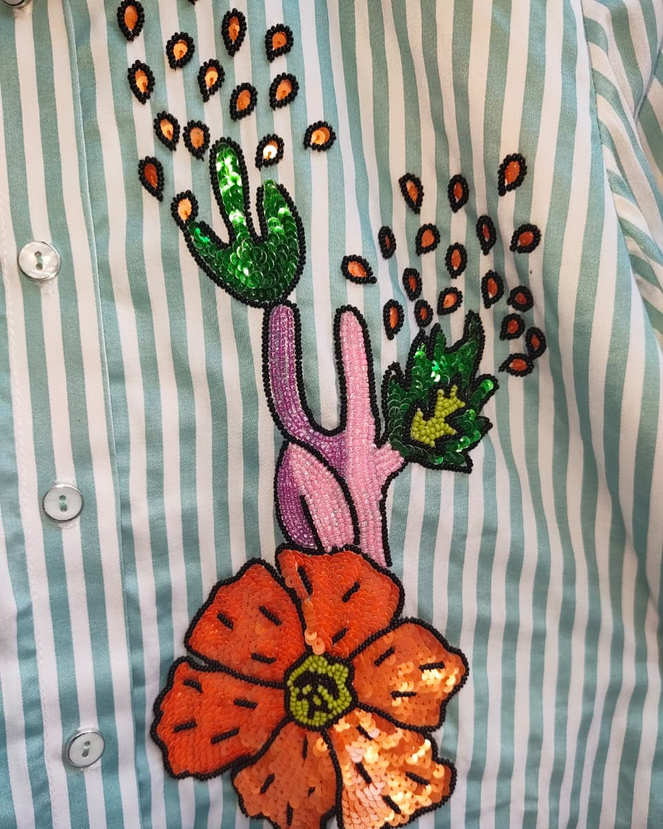 Blue Stripe Floral Shirt