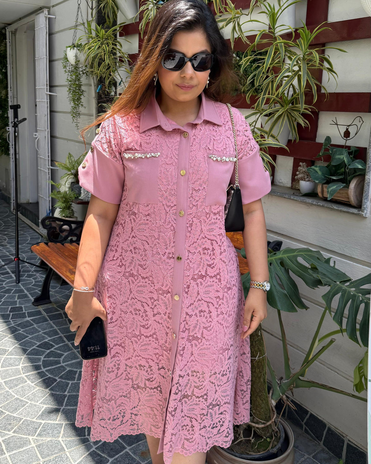 Pink Lace Crystal Dress