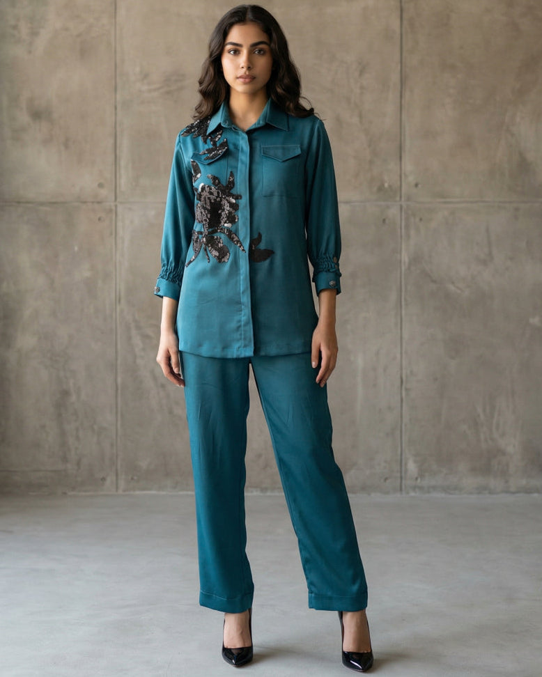 Teal Embroidered Coord Set